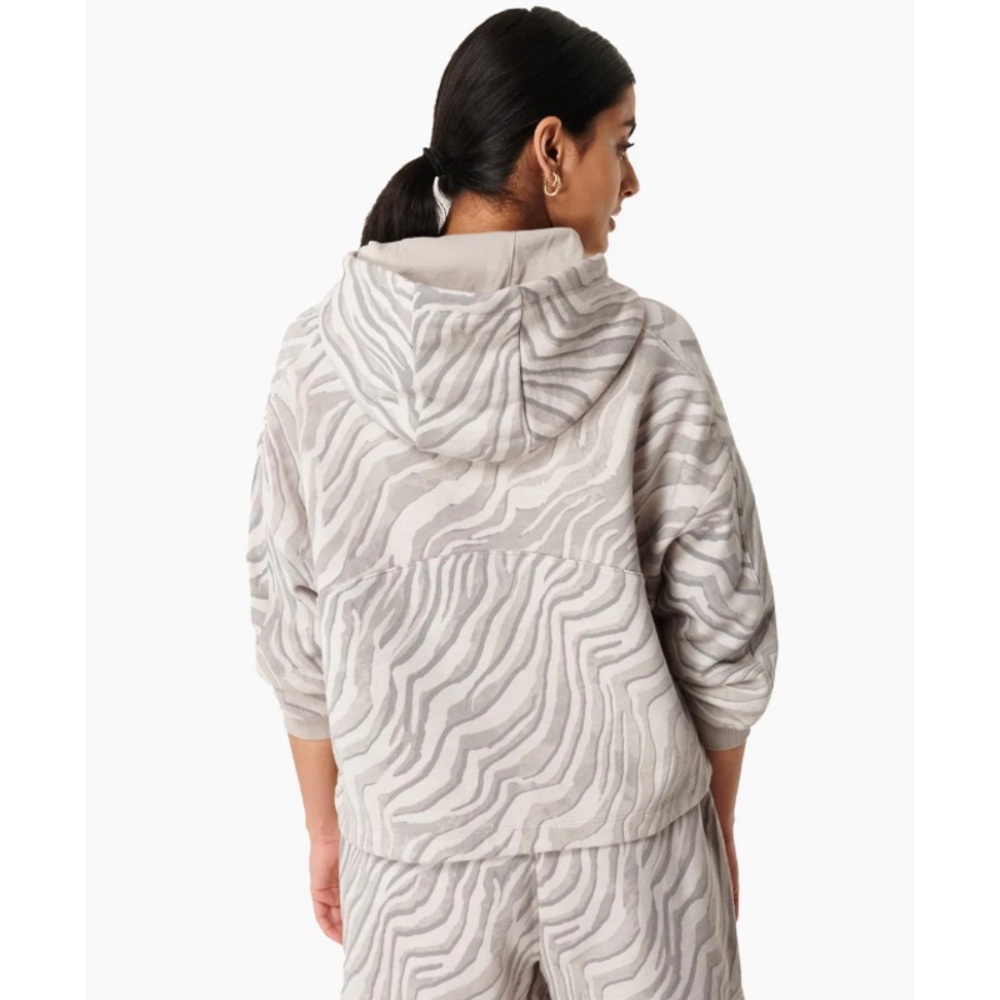 Sweaty Betty Essentials Hoodie Zebra Pullover Boxy Cropped Sweatshirt, XXL Gray - Picture 3 of 10